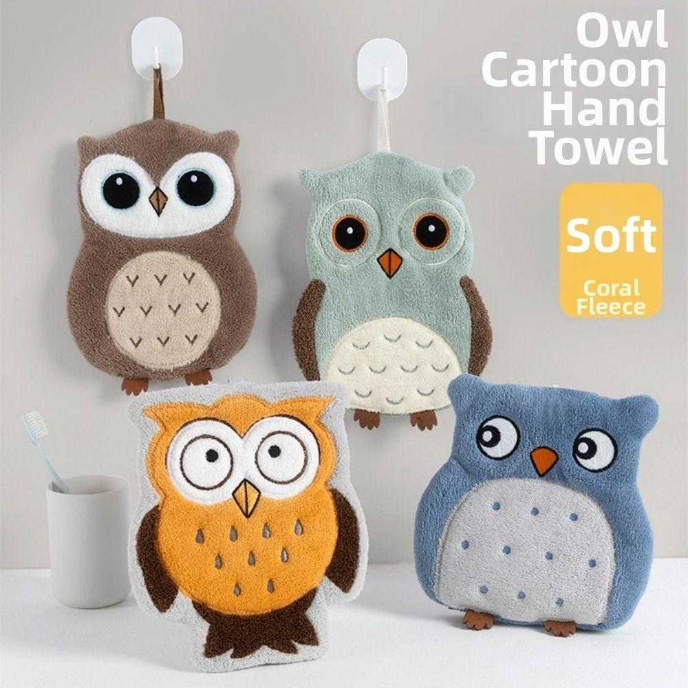 Hangable Owl Hand Towels Super Absorbent Bathroom Kerchief Cute Kitchen Handkerchief Kitchen Home