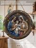 Holy Family Virgin Mary Joseph Baby Jesus Round Wooden Hanging Sign, 2D Flat Printed Religious Wall Door Ornament, Christian Home Decor Gift