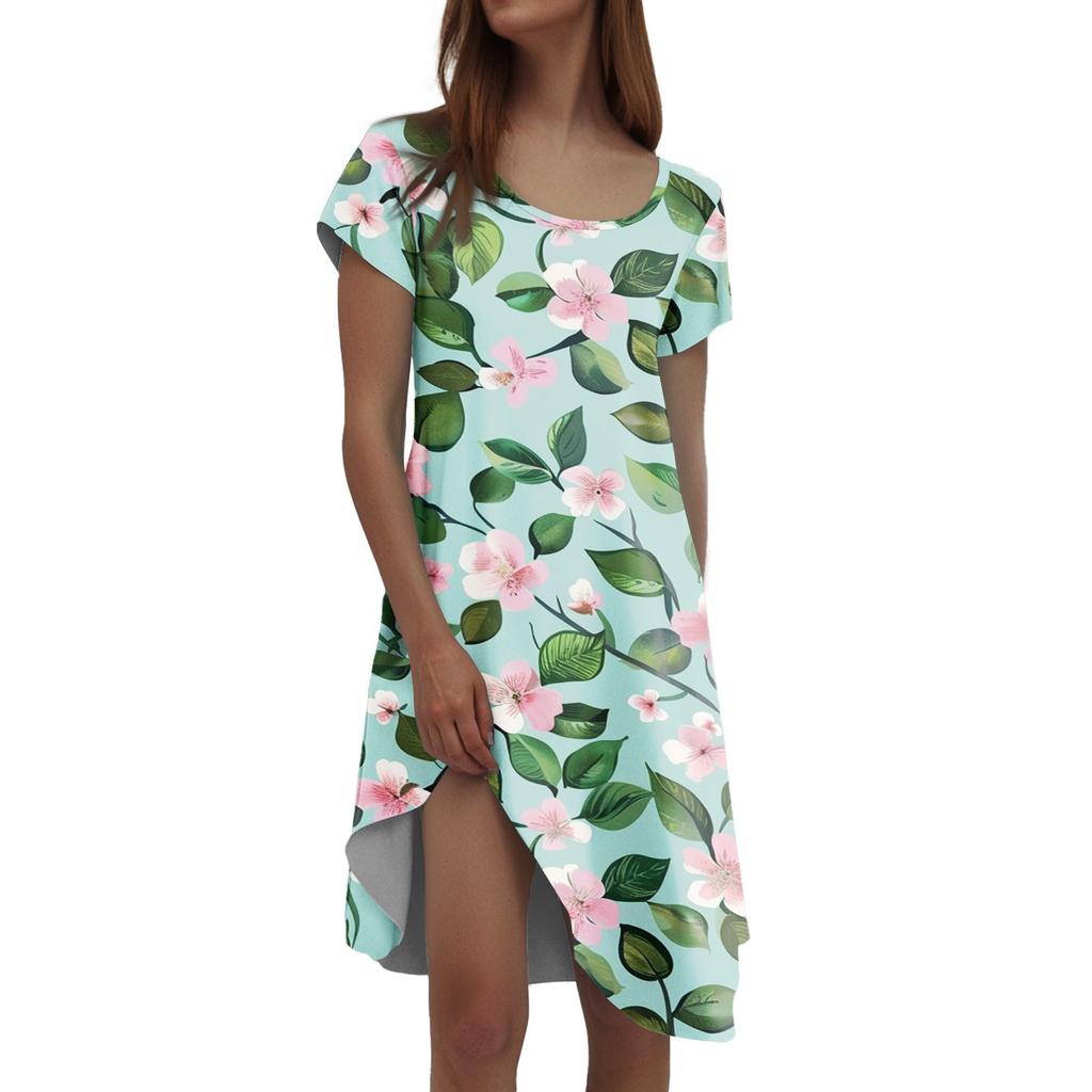 Women's Casual Short Sleeved Dress With Floral Print And Pocket Design And Pocket Design