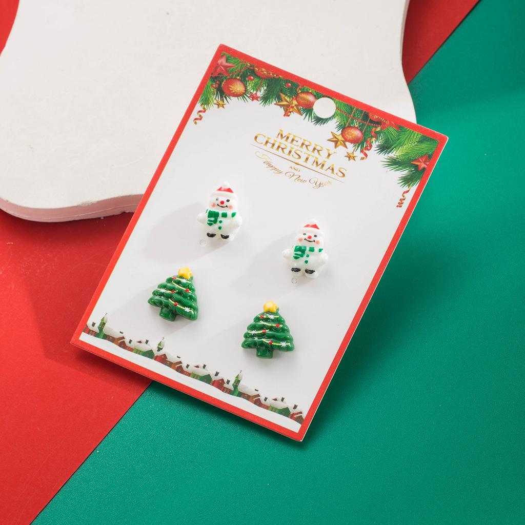 Vánoční slitinová pryskyřičná náušnicová sada Módní lehký luxus Vánoční strom Sněhulák Sob Boty Medvědí náušnice