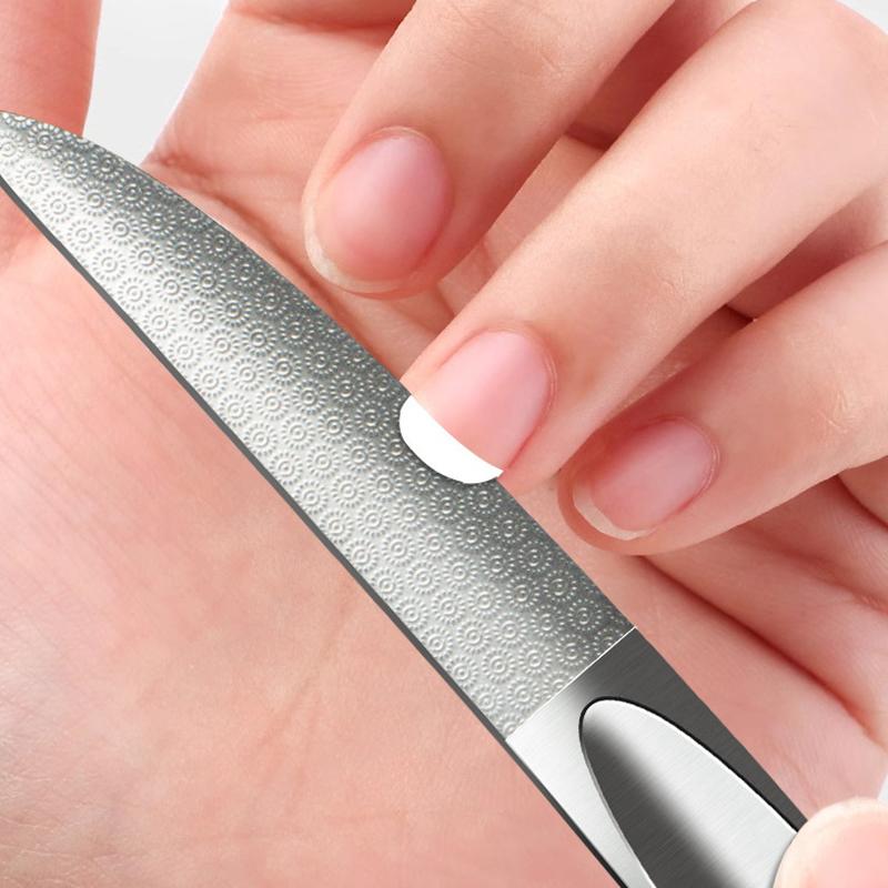 1Pcs Double Sides Nail Files Feather Manicure Pedicure Grinding Grooming Stainless Steel Nail File Buffer Toenail Sanding Tool