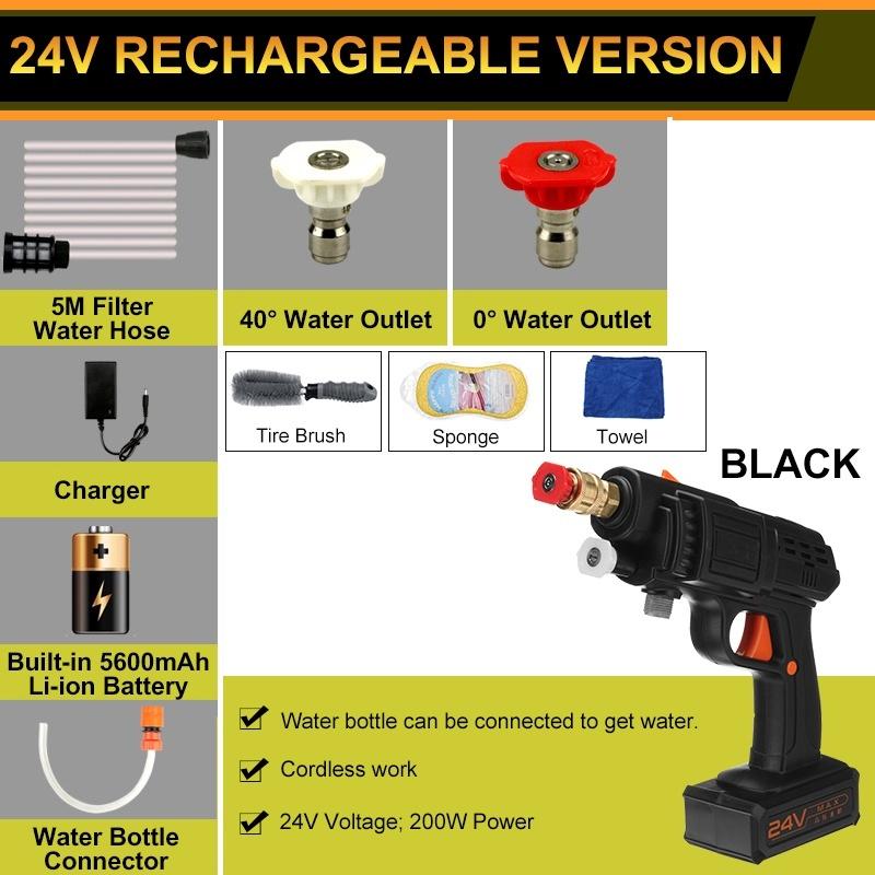 Cordless High Pressure Car Washer Handheld Electric Water Gun Powerful Garden Water Jet Rechargeable 12V/24V 120-200W