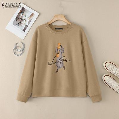 Women Casual Round Neck Loose Long Sleeve Pullover Tops Sweatshirt