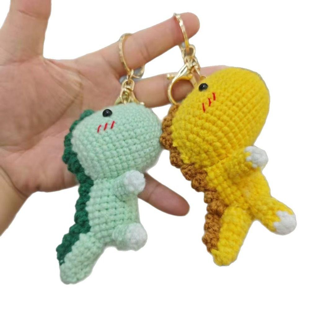 Cartoon Animal Mini Dinosaur Keychain Soft Wool Knitted Pendant Crochet Dinosaur Pendant Backpack