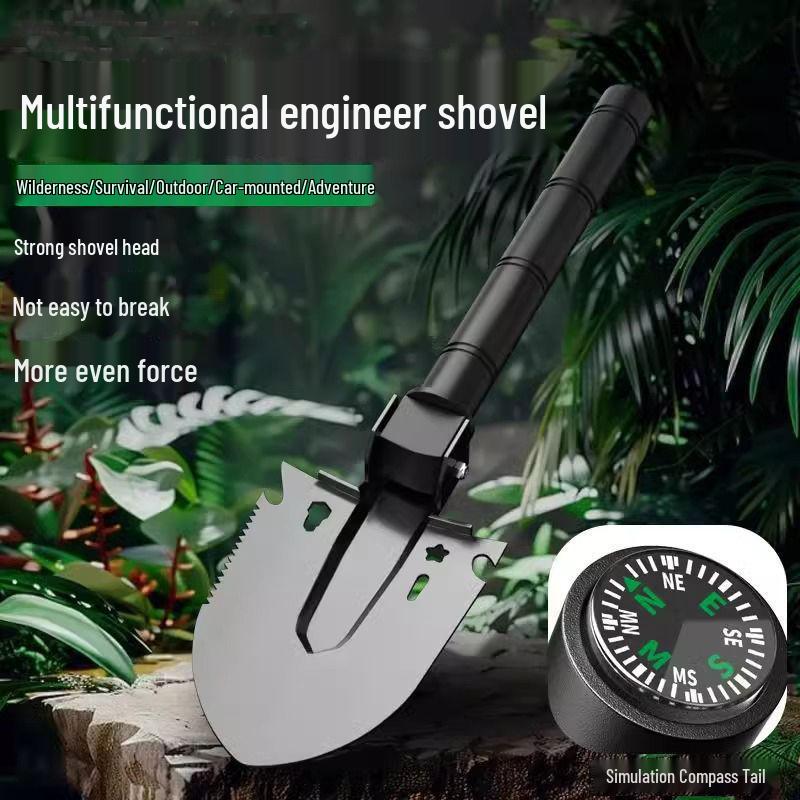 Multi-Functional Compact Entrenching Shovel - Car-Mounted Tool for Camping, Fishing, and Soil Loosening