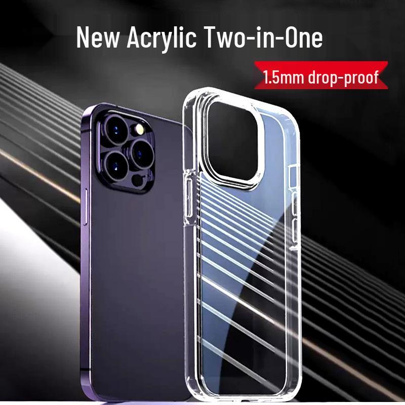 iPhone 15 Drop-Proof Transparent Acrylic Case with Large Hole Compatibility for iPhone 12, 14, 16, and 17