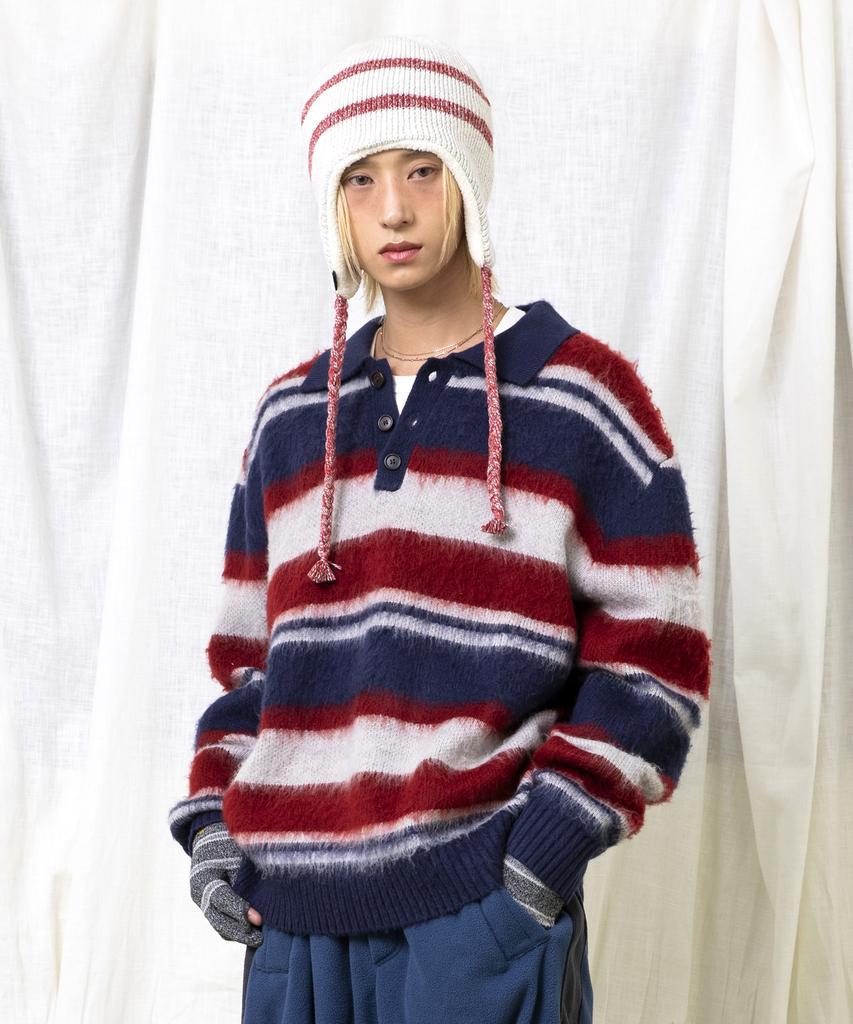 GLACK Gnt080 Good Will Retro Stripe Hairy Knit (Navy)