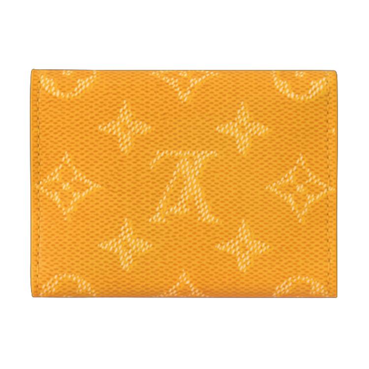 Louis Vuitton Envelope Dog Paw Print Letter Logo Snap Closure Monogram Heritage Coated Canvas Card Holder Men Card Holder Yellow M12664