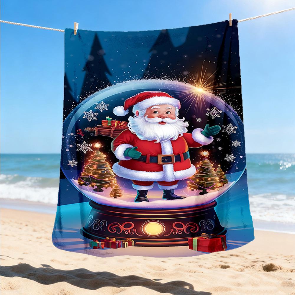 1pc Snow Globe Santa Claus Outdoor Flannel Blanket Soft All Season Polyester Throw , Perfect for Picnics & Travel , Picnic Accessory