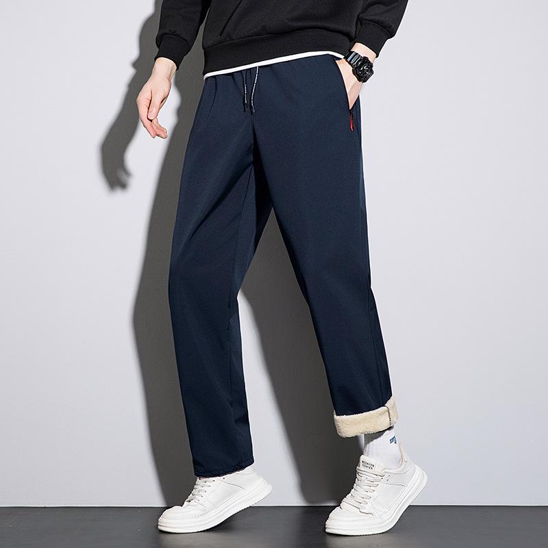 

модные бархатные прямые брюки мужские однотонные повседневные брюки осень зима флисовые утепленные тепловые свободные спортивные штаны для мужчин L