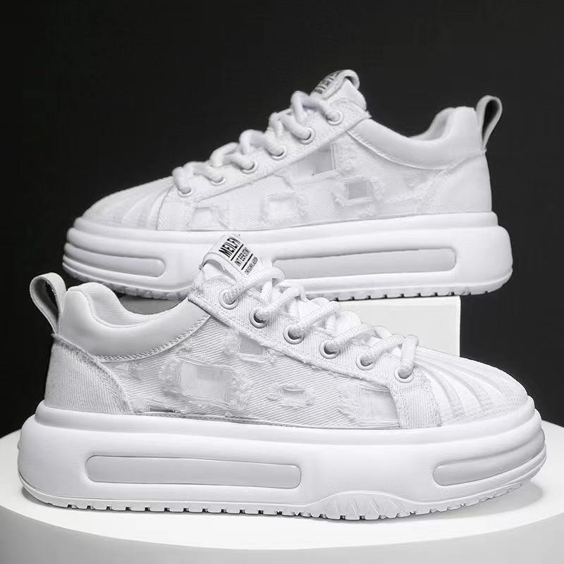 Fashion Chunky Sneaker Men Ripped Design Hollow Out Summer Breathable Board Shoes Fashion Casual Increased Internal Platform Shoes