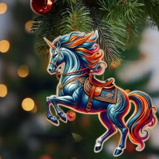 Yousheng Pferdeornament Acryl 2D Flach Realistisches Pferd Hängeanhänger mit Lanyard Weihnachtsbaum Feiertag Heimdekoration
