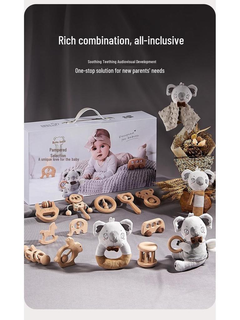 Luxury Newborn Gift Set: Wooden Toys & 100-Day Celebration