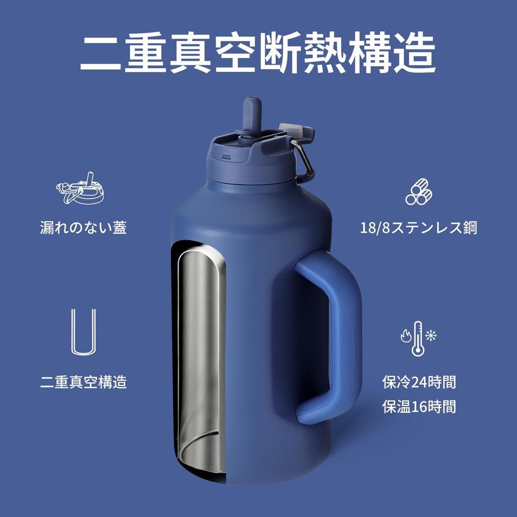 BOTTLE BOTTLE Water Vacuum Insulated Stainless Steel Large Direct Vacuum Outdoor Sports Carbonated with Blue Bottle, 1.8L Bottle, Capacity, 2-Way Lid,