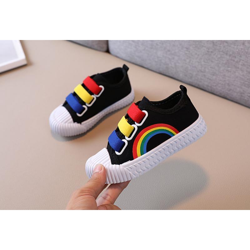 Child Boy Girl Canvas Hook Loop Flat Rainbow Shoes Spring Leisure Kids Non-slip Comfort Sneakers Shoe Toddlers Tennis Shoes