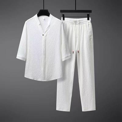 Shirts + Pants Summer Cotton Linen Sportswear Men's Casual Sets Spring Male Fashion Trousers