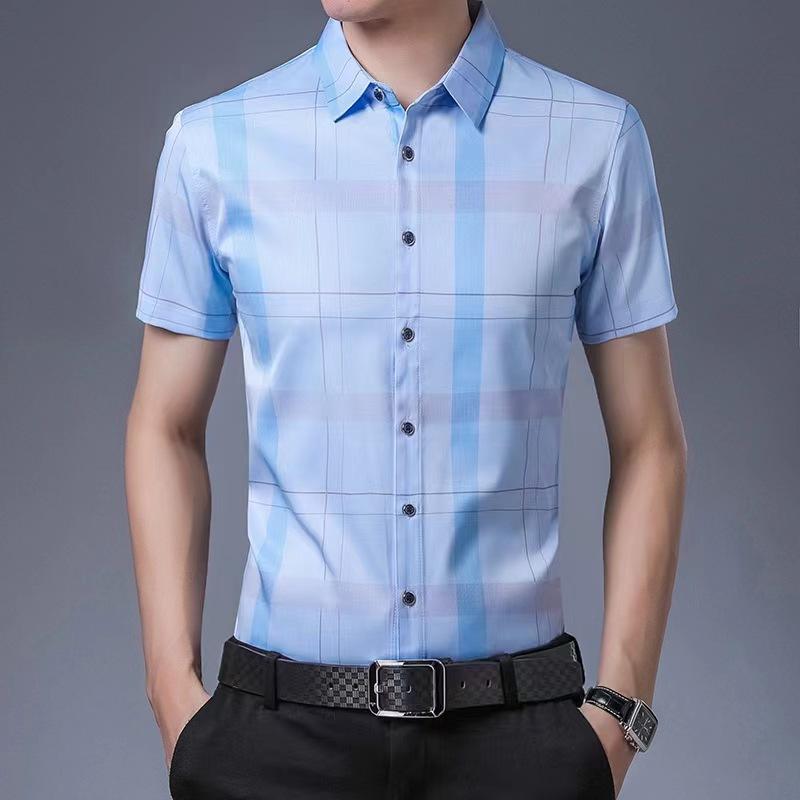 

Men s Summer Plaid Short-Sleeve Shirt - Trendy Lapel Casual Top for Young and Middle-Aged L