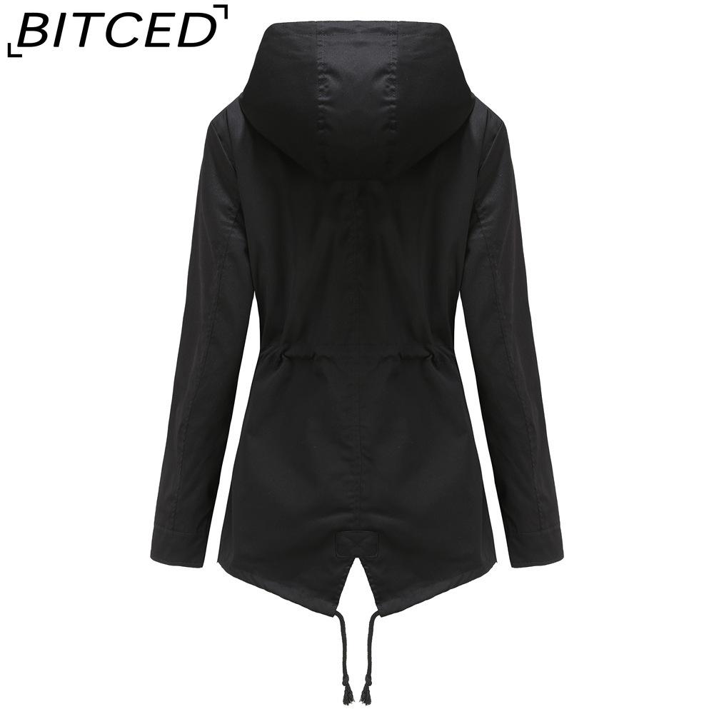 BITCED Lightweight Trench Coat Mid-Length Hooded Jacket Long Sleeves Fitted Waist Outdoor Rainproof Clothing