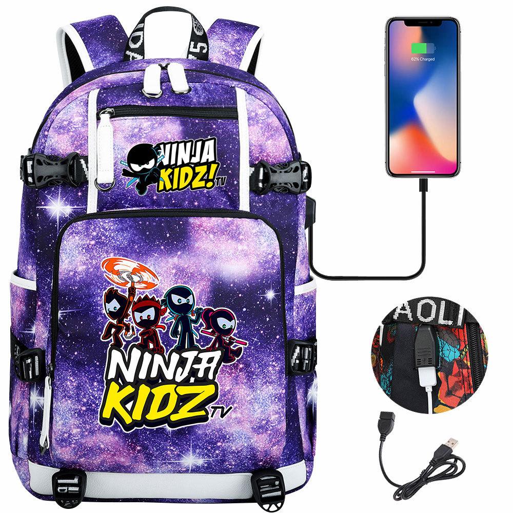 Print Kids Backpack with USB Charging Port, Teenagers School Bookbag, Lightweight Travel Daypack with Headphone Jack Anti-Theft Design