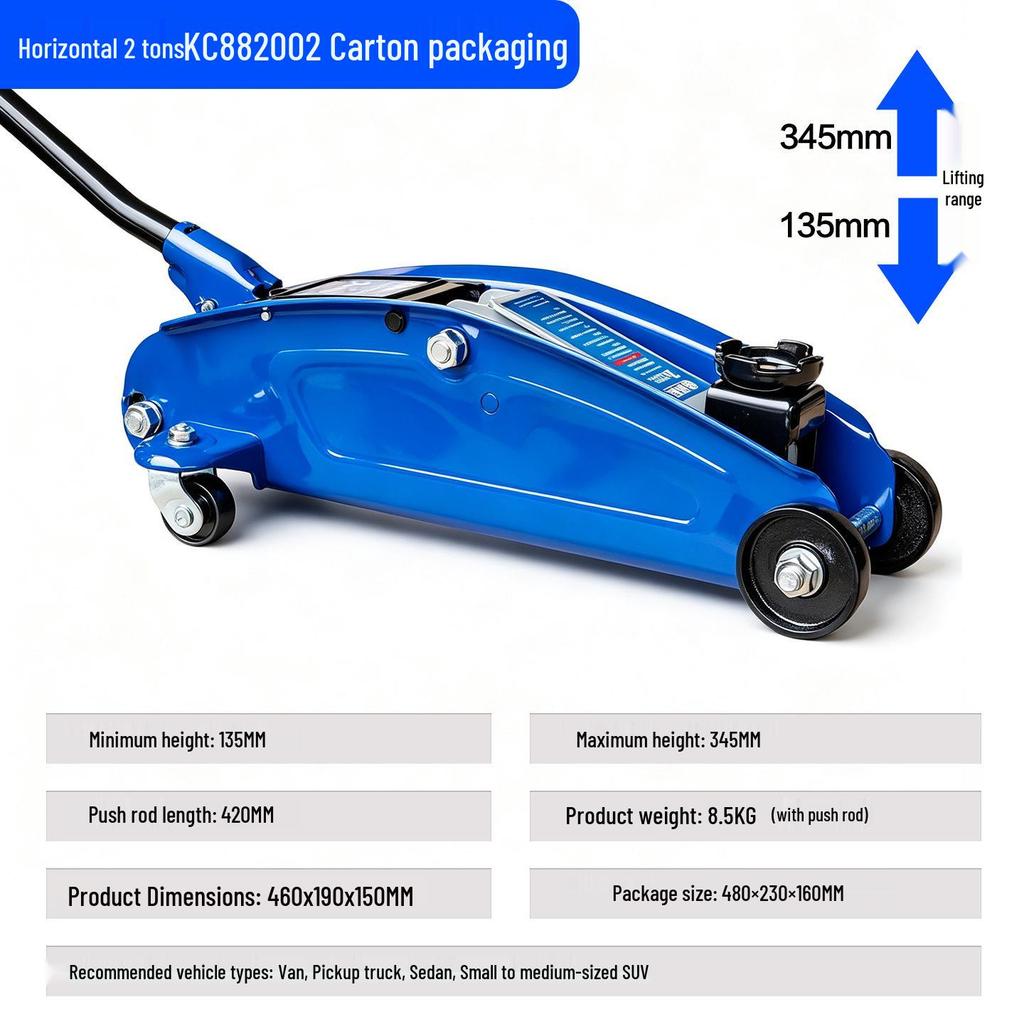 2-Ton Horizontal Hydraulic Car Jack for SUVs – 3T Tire Change Tool