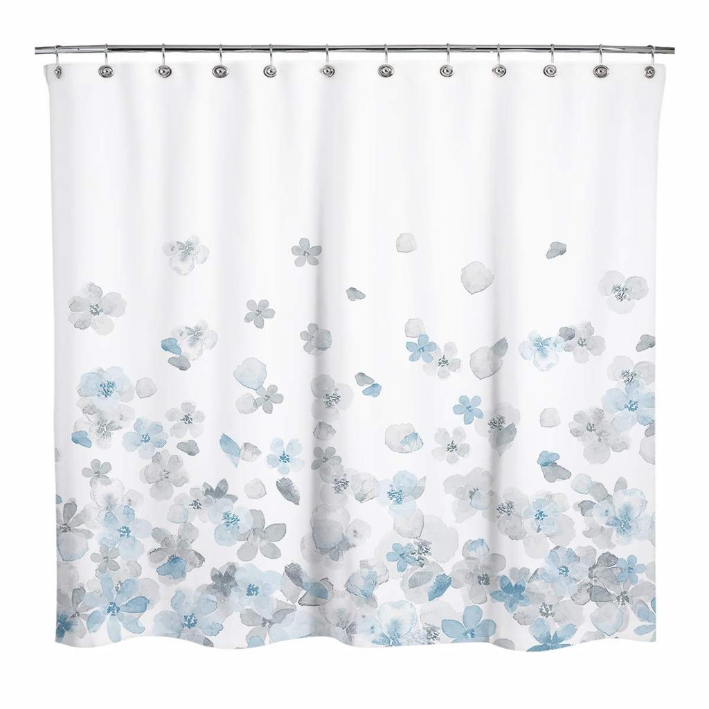 Blue Floral Shower Curtain Watercolor Flower Bath Curtain Polyester Fabric Waterproof Bathroom Curtains with Hooks Bath Screen