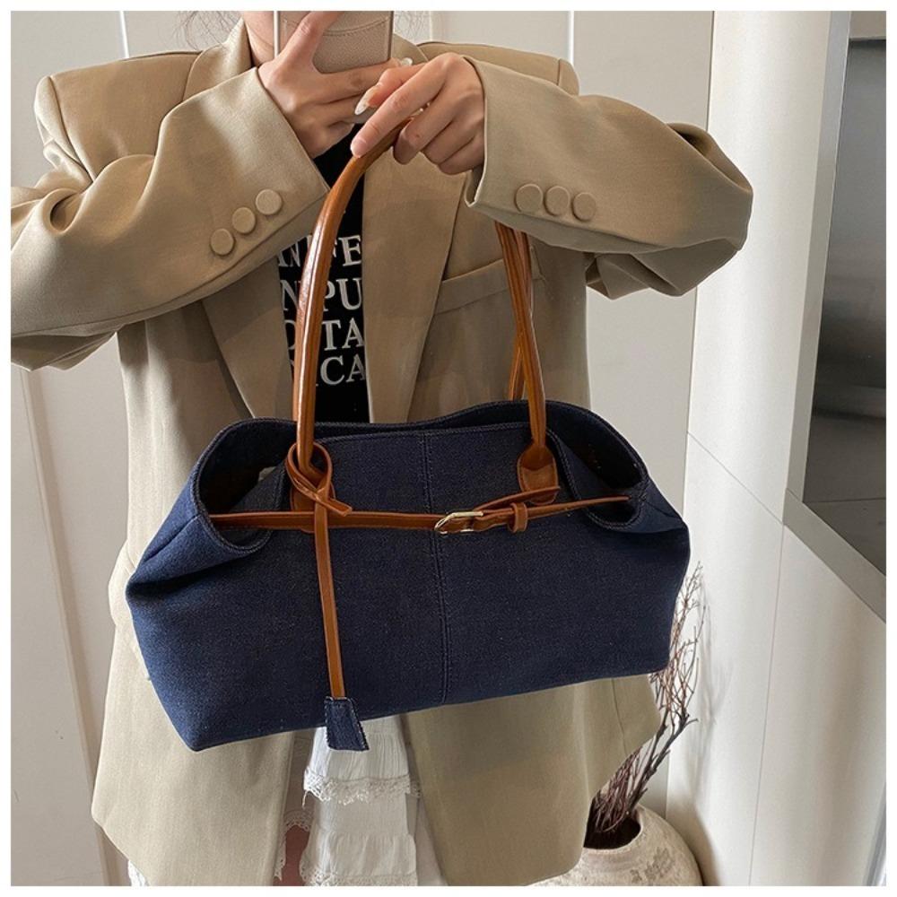 

Лоскутная джинсовая сумка через плечо с застежкой-защелкой, повседневная сумка-тоут, повседневная винтажная сумка под мышку, женская синий