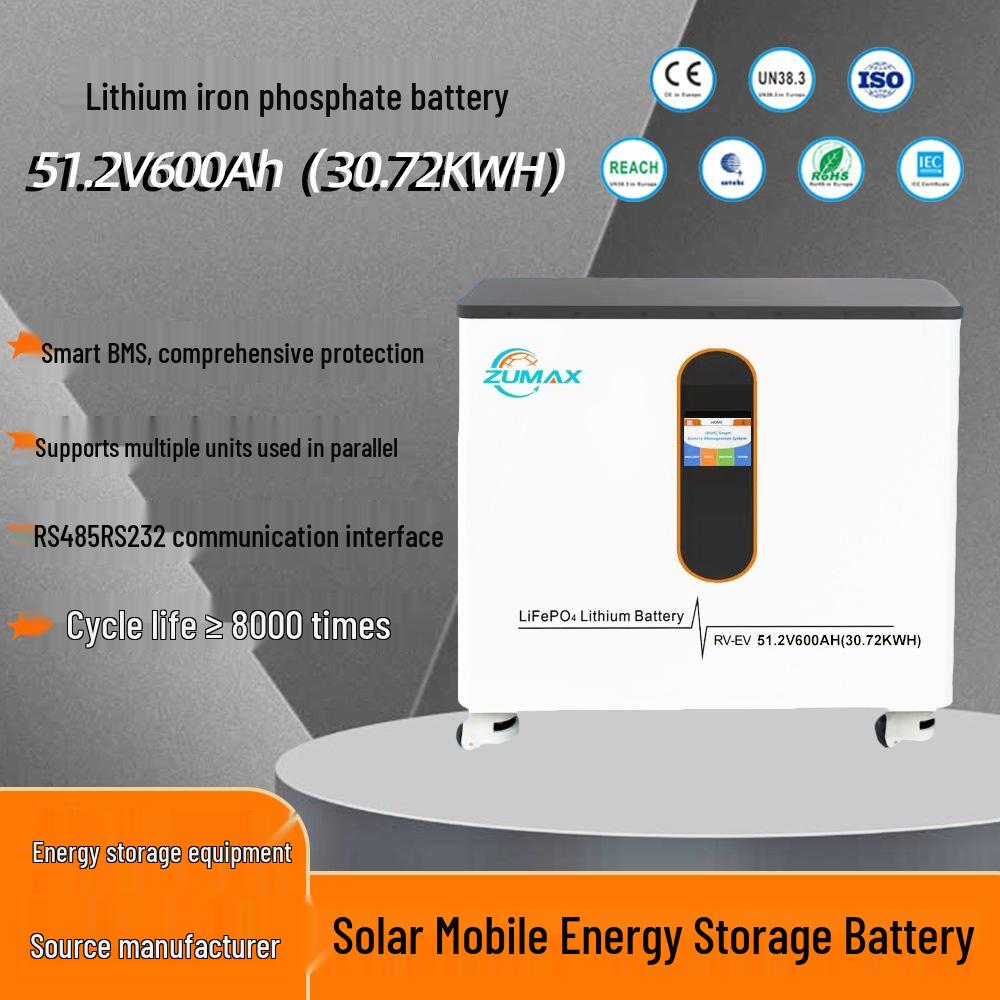 51.2V 600Ah LiFePO4 Battery with 30° Home Solar Energy Storage & BMS
