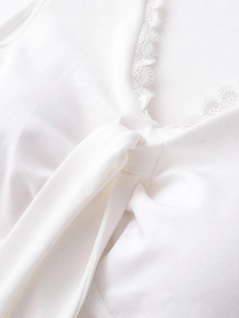 Women's V-Neck Lace Patchwork Tie-Up Cropped Tank Top