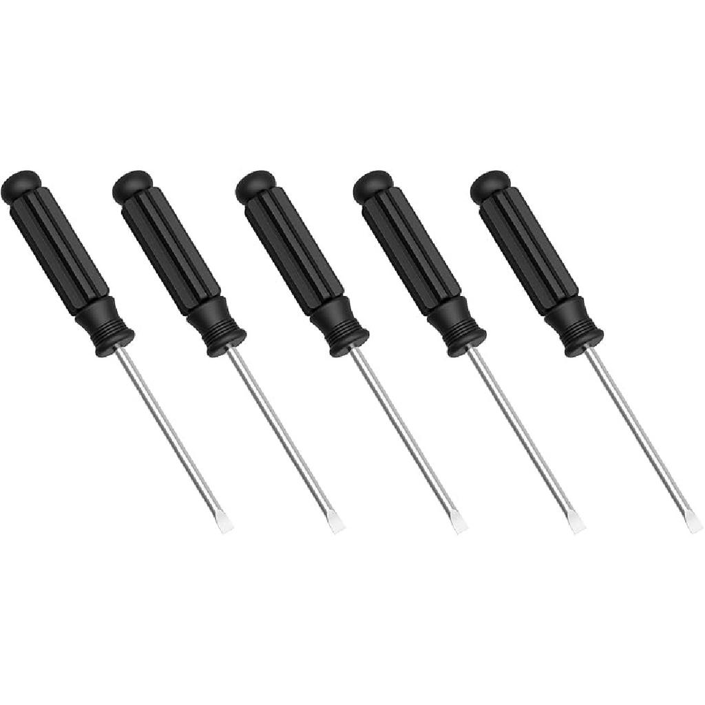 5PCS Mini Slotted Screwdriver, 2mm Flat Head for Watch Eyeglasses Electronics Toy Repair, Non-magnetic, 3.27"(83mm) Total Length (Black Handle)