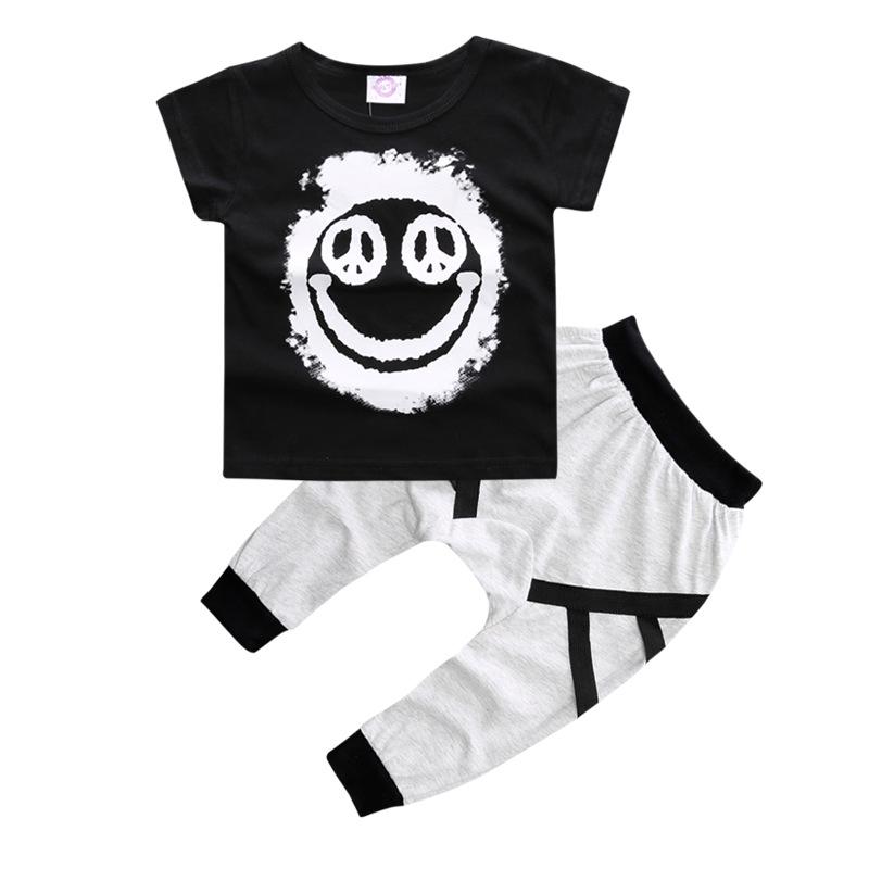 2025 Boys' Summer Cartoon T-shirt & Tape Pants Set
