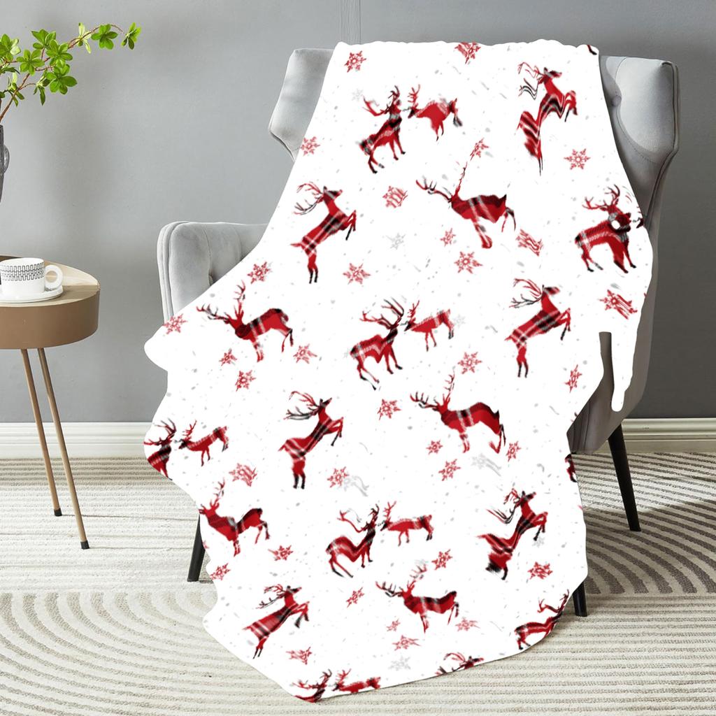 1pc Christmas Blanket Deer Snowflake Printed Smooth Flannel Blanket for Home Living Room Bedroom Decor New Year Christmas Gift