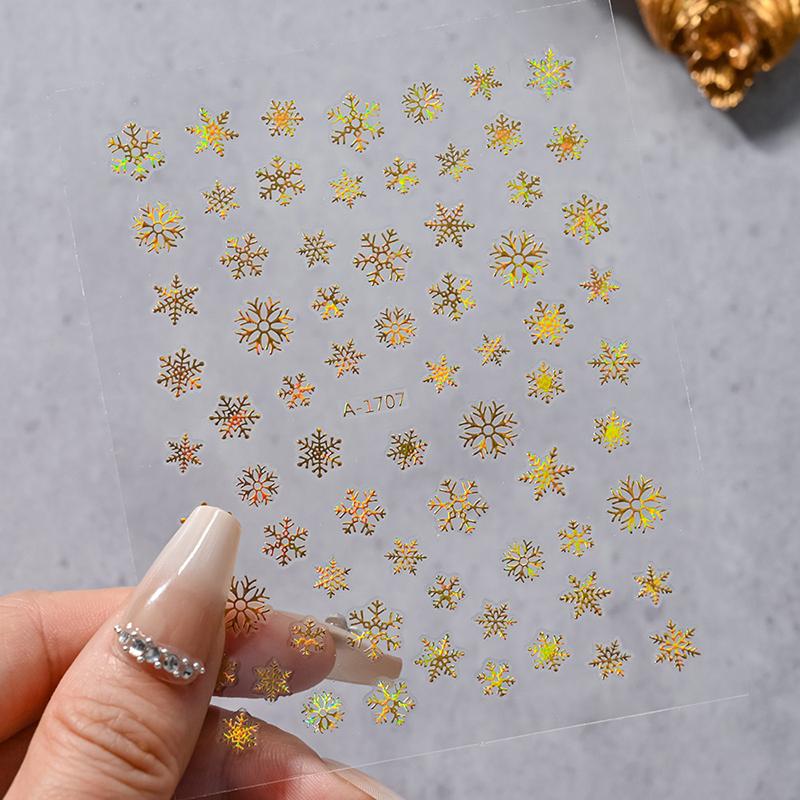 1Sheet Christmas Decorations 2026 New Year Nail Stickers Press On Nails Laser Snowflake Snowman Christmas Tree 3D Nail Decal