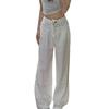 Modische Bequeme Peplum Weiße Jeans Damen Jährlich Hohe Taille Locker Schleppend Drapierte Weitbeinige Hosen Jeans für Damen Lange Denimhosen