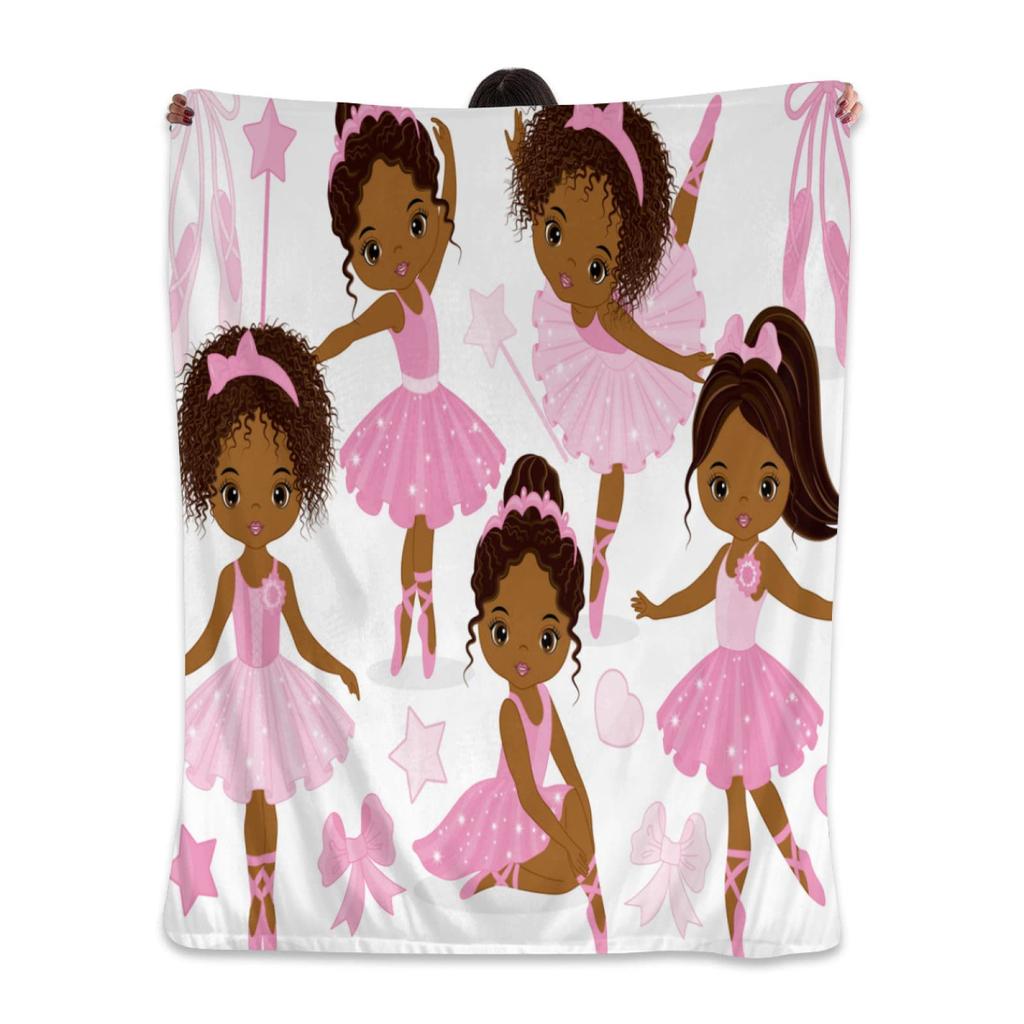 Girl Ballet Dance Print Flannel Blanket Cartoon Pattern Blanket Nap Blanket