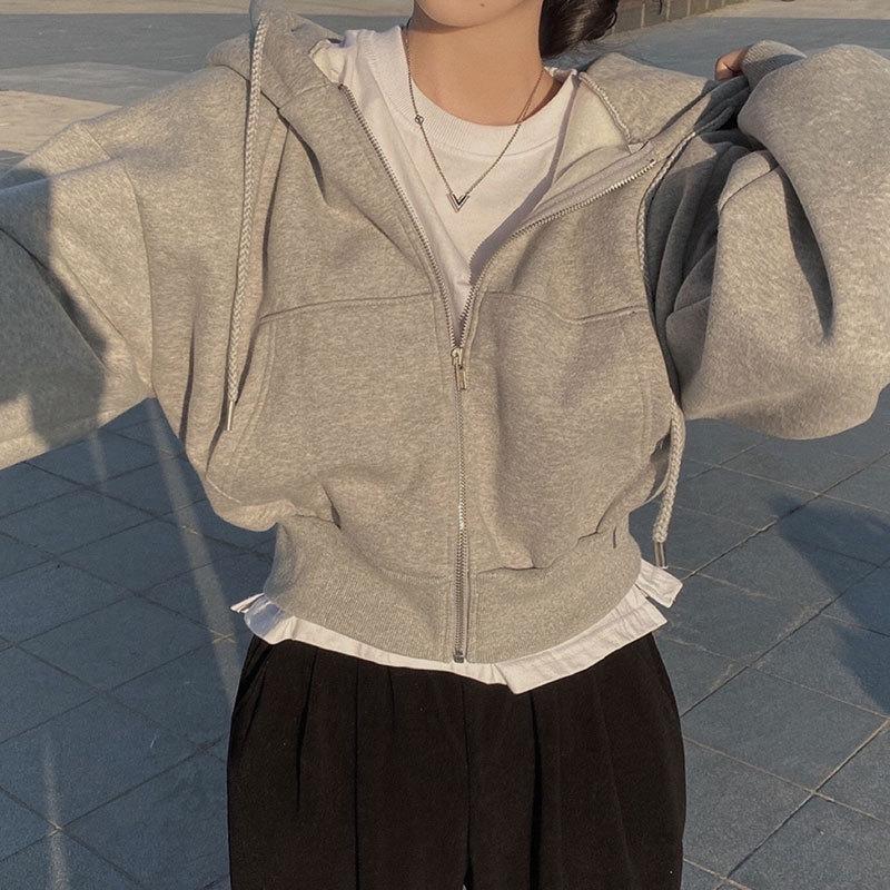 Loose Hooded Sweatshirt Jacket Women's Autumn Trendy INS Small Short Versatile Long-sleeved Top