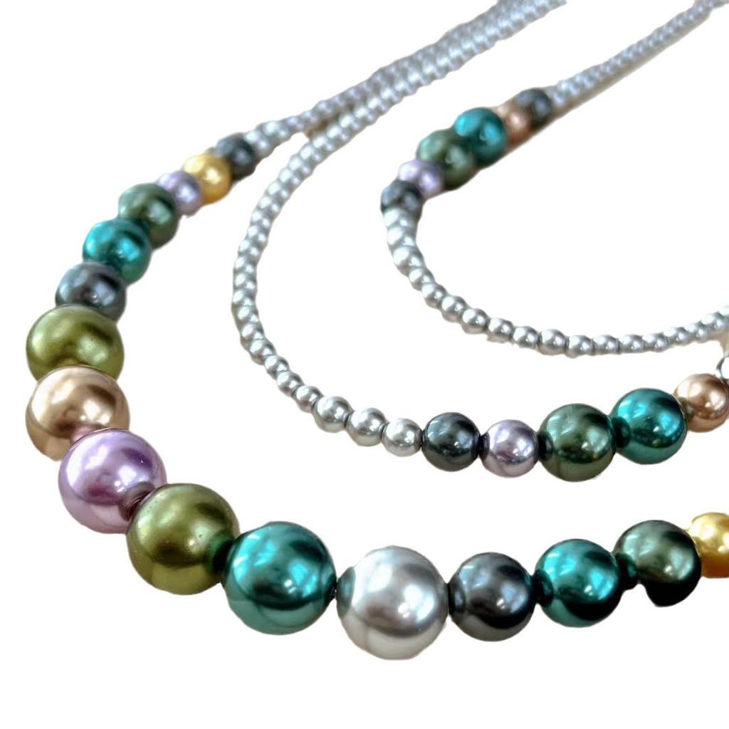 Vintage High-Quality High-Gloss Morandi Color Imitation Seawater Pearl Sweater Chain Necklace Collarbone Chain