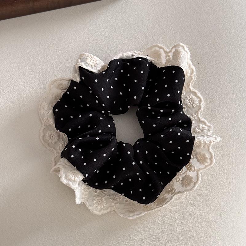 

Korean Drama Polka Dot Hair Tie: Lace-Edged, Autumn/Winter Style for Women