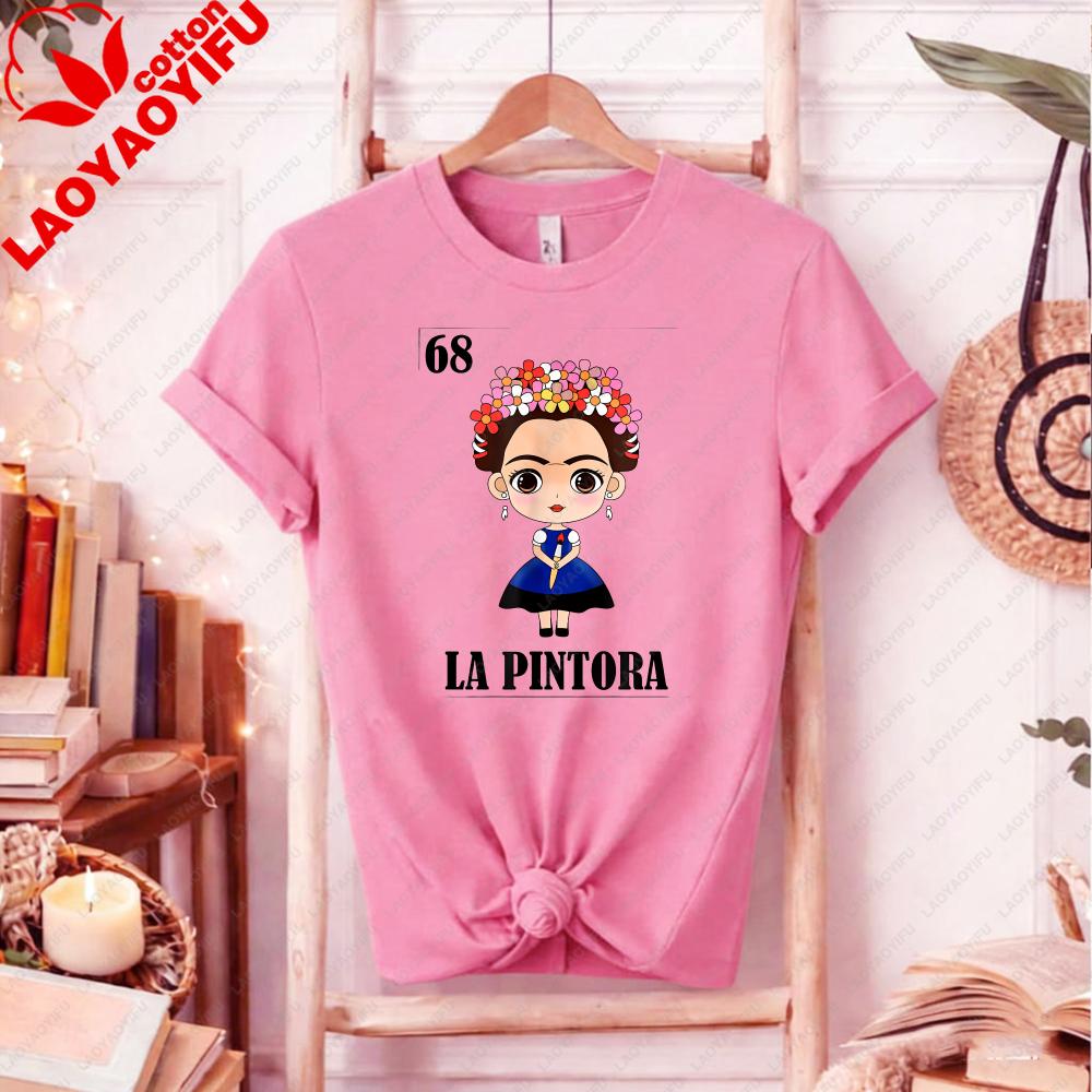 Cute Cartoons Chibi Frida Kahlo TShirt Mexican Artist Kawaii Graphic Tee Art Lover Gift Summer Clothes for Women Shortsleev