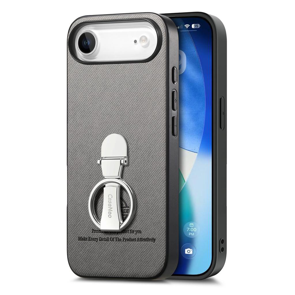For iPhone 17 Air Case Folding Kickstand Twill Texture Leather Back Cover