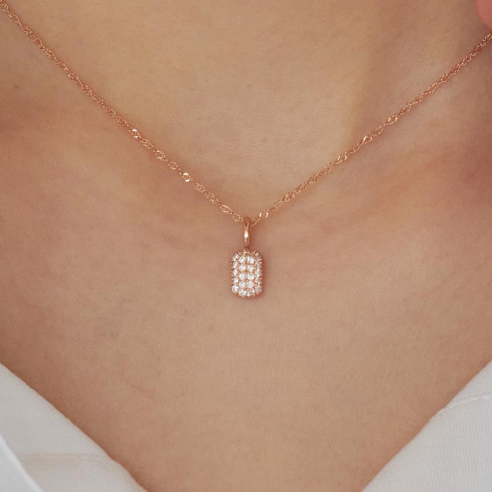 Loveenb [14K Gold] Rosy Square Lab Diamond Pendant