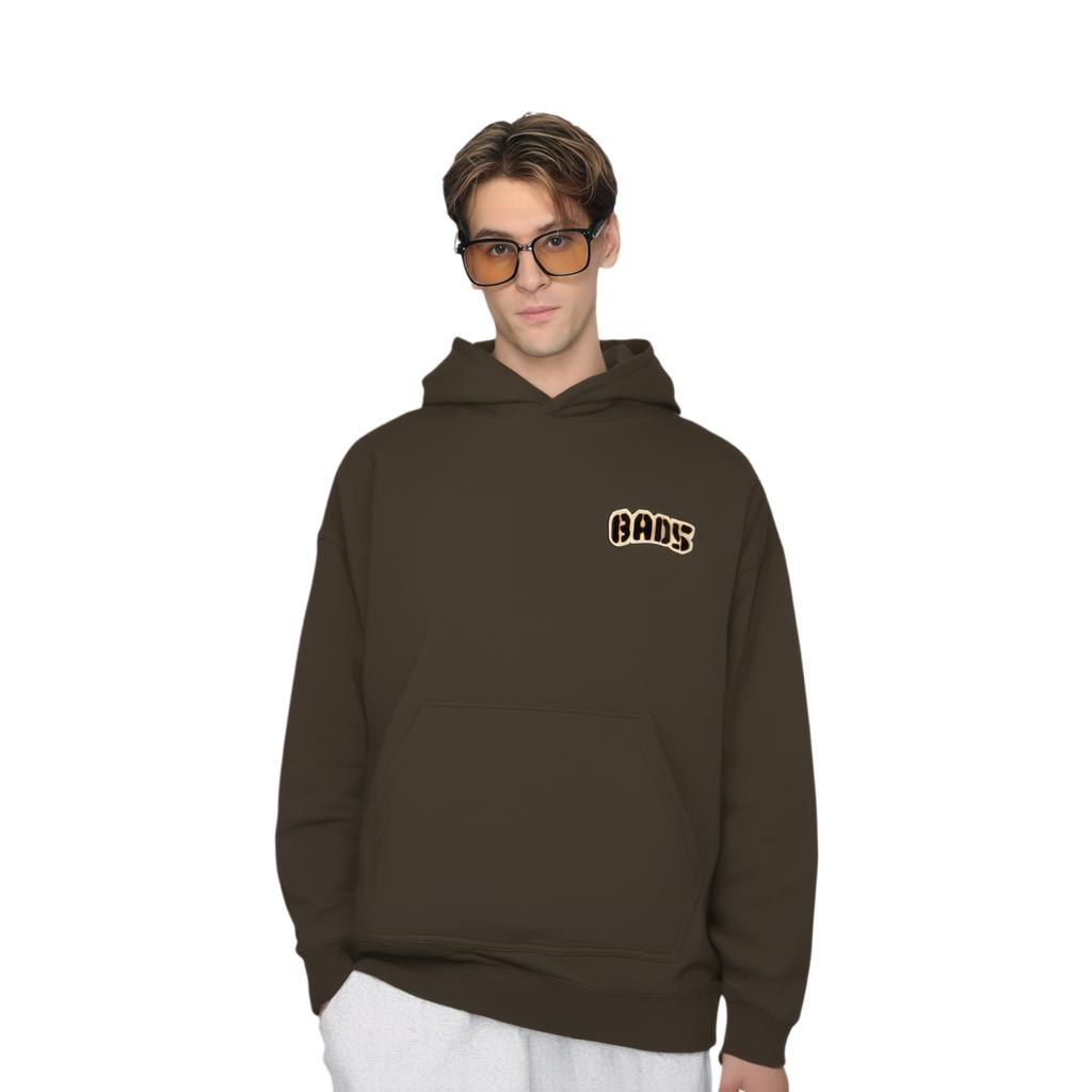 Li Ning Badfive Series Comfortable Casual Hooded Letter Print Loose Fleece Sweatshirt Men Sweatshirt Slate-Brown AWDU503-2