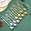 Stainless Steel Christmas Spoon Set Elk Pendant Exquisite Craft Tea Spoon Creative Tableware Party Ornament Style Dessert Spoon