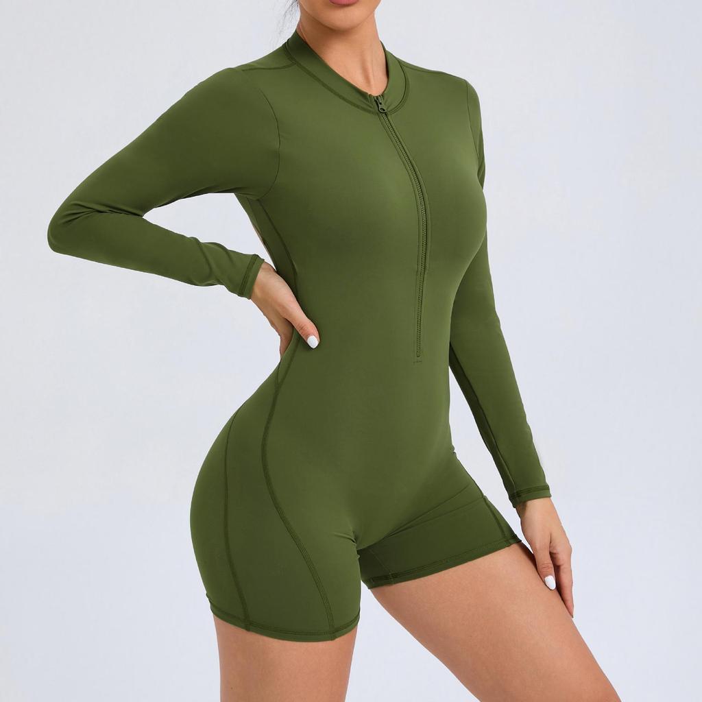 Chic One-Piece Zip Jumpsuit - Long-Sleeve, Backless Yoga Outfit & Sexy Fitness Wear