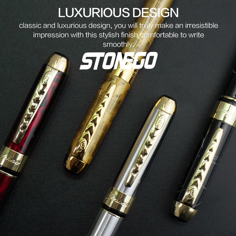 Luxury Retro Stonego Fine Nib Gold Arrowhead Ring Trim Smooth Writing Ink Refill Converter Pen