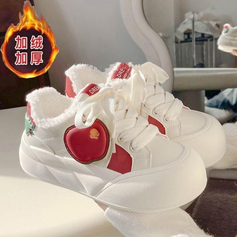 New Christmas Winter Limited Ankola Red Board Shoes Fashion Versatile Fleece Platform Casual Shoes Children