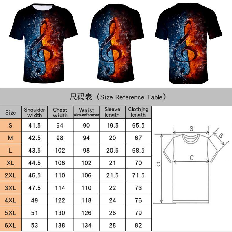 Stylish Mens Ice Fire Music Note 3d Printed Short-sleeved O-neck Casual Tee