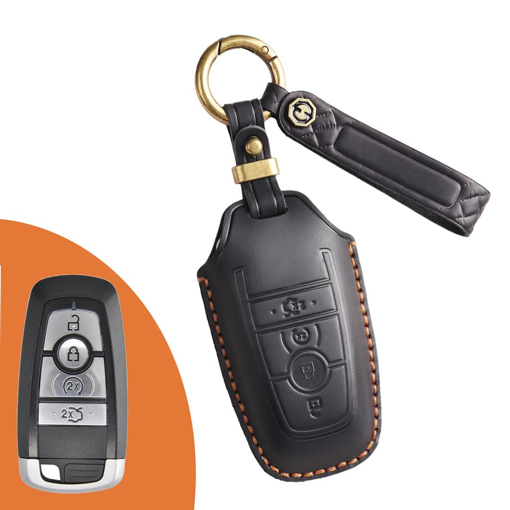 Retro key cover is suitable for Ford Focus Mondeo cover, sharp edge leather shell, pure handmade key bag chain.