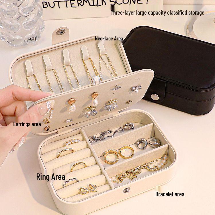 High-End Portable Jewelry Storage Box with Anti-Oxidation, Large Capacity for Earrings, Studs, Necklaces, and Bracelets.