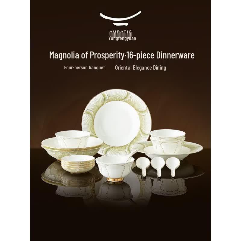 Auratic Magnolia 16-Piece Ceramic Dinnerware Set
