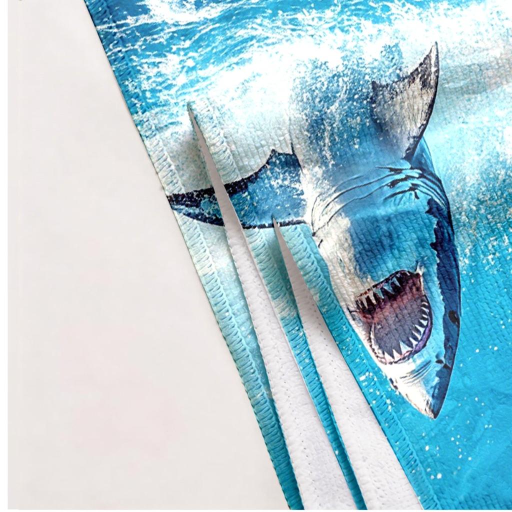 great white shark leaps out of the water polyester microfiber beach towel is highly absorbent, suitable for swimming and beach